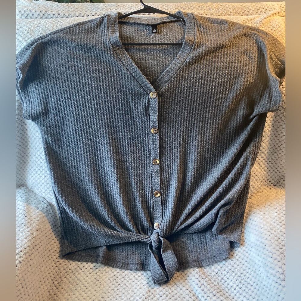 Torrid Gray Tie Front Top